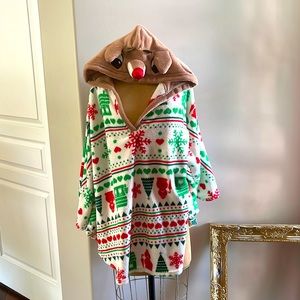 Christmas Poncho with Reindeer Hood